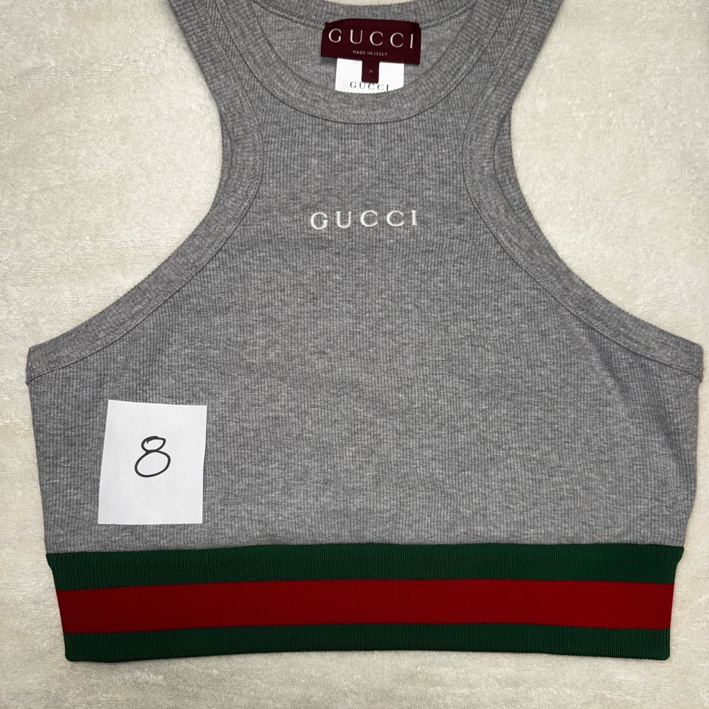 Gucci Gray Web Crop Top with Red and Green Stripes
